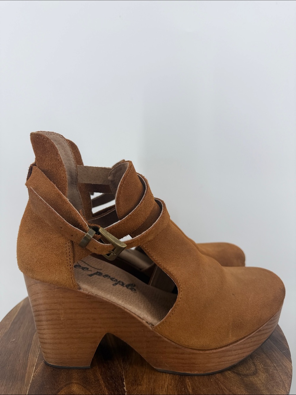 Free People Brown Suede Platform Clog Ankle Boots Heels Made in Spain Size 38